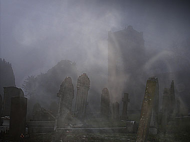 Spirits rising from the Great Barrow graveyard.